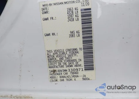 2021 Nissan Altima Sv Fwd из США, поврежденный, VIN 1N4BL4DV3MN330971